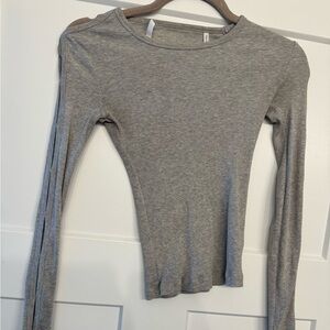 Women's Helmut Lang Gray Ribbed Long-Sleeve Slim Top